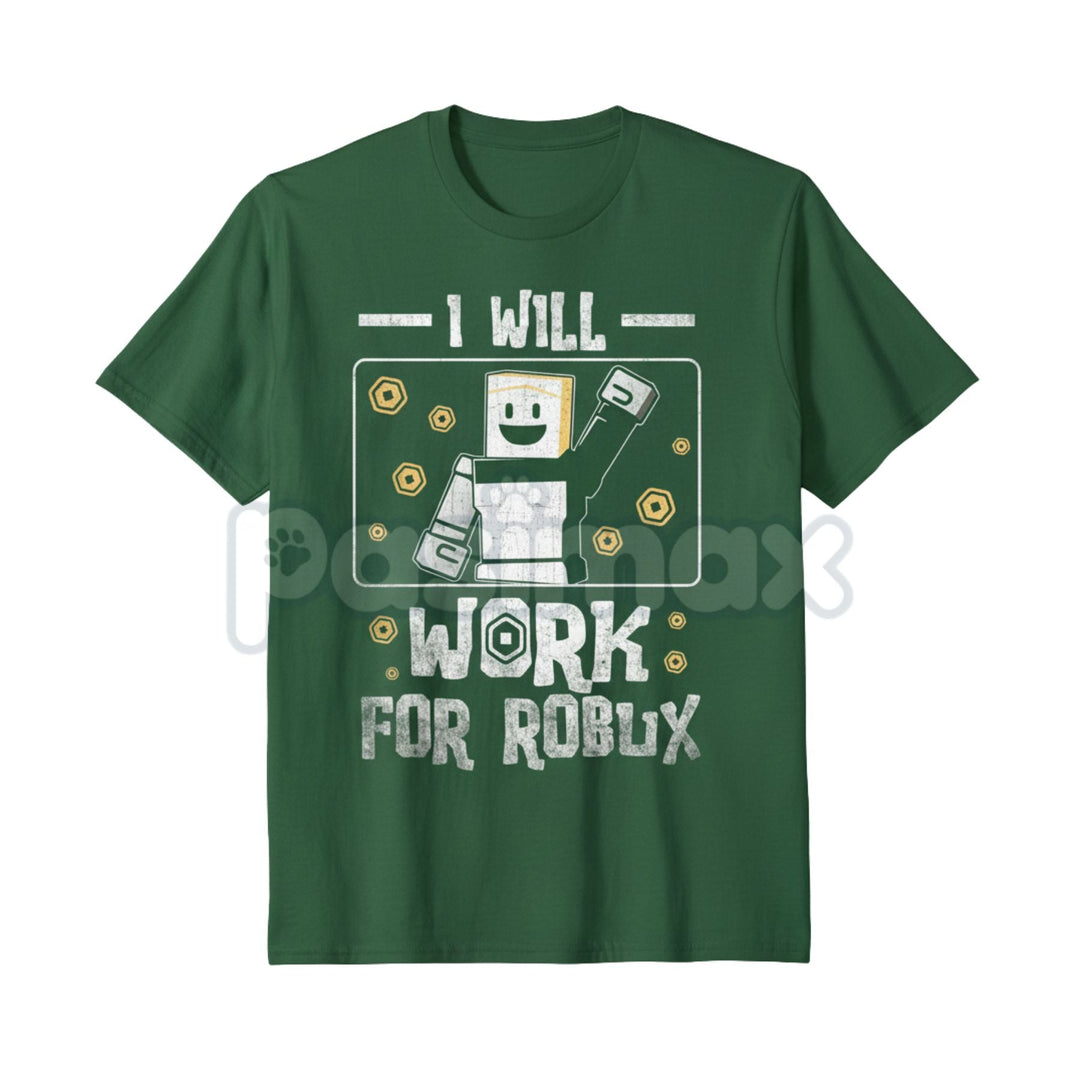 Kids 'I Will Work For Robux' T-Shirt – Funny Gamer Youth Tee, Roblox Currency Statement Shirt