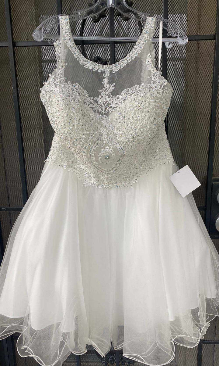 Ladivine UJ0119 Short Appliqued Bodice Halter Tulle Skirt Dress