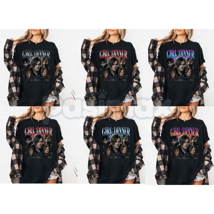Leon S. Kennedy "Girl Dinner" T-Shirt - Resident Evil 9 Requiem Horror Graphic Tee, Premium 100% Cotton RE4 Remake Fan Gift, Survival Horror Meme Apparel, Soft Lived-In Heavyweight Leon Kennedy Top, Made in USA Gamer Aesthetic Shirt