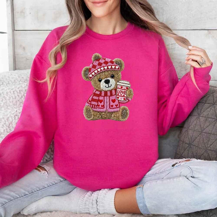 Love Coffee Teddy Valentine Sweatshirt – Furry Look 3D Print Sweater