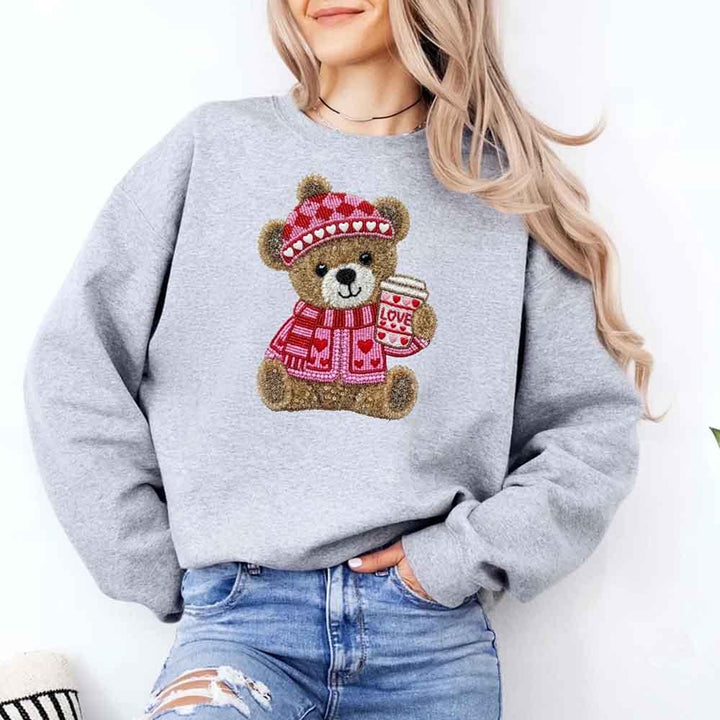 Love Coffee Teddy Valentine Sweatshirt – Furry Look 3D Print Sweater