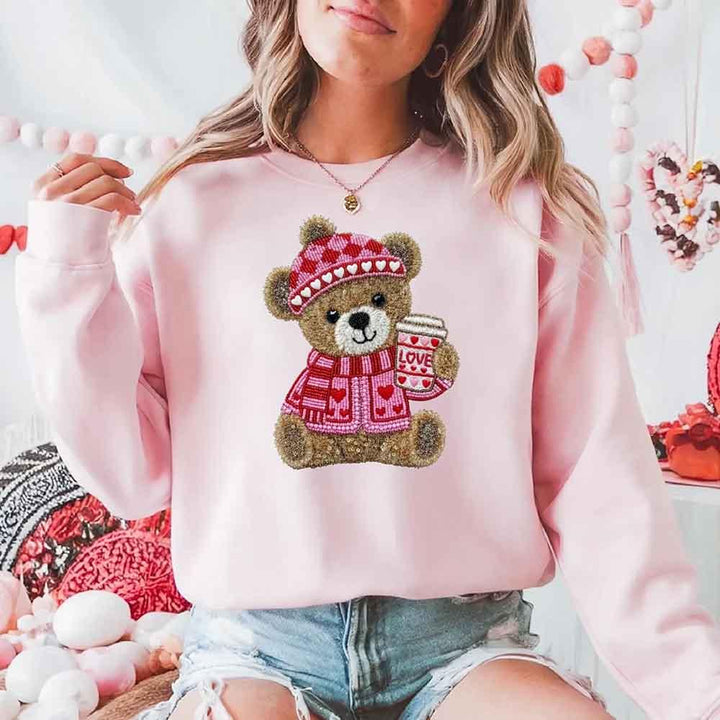 Love Coffee Teddy Valentine Sweatshirt – Furry Look 3D Print Sweater