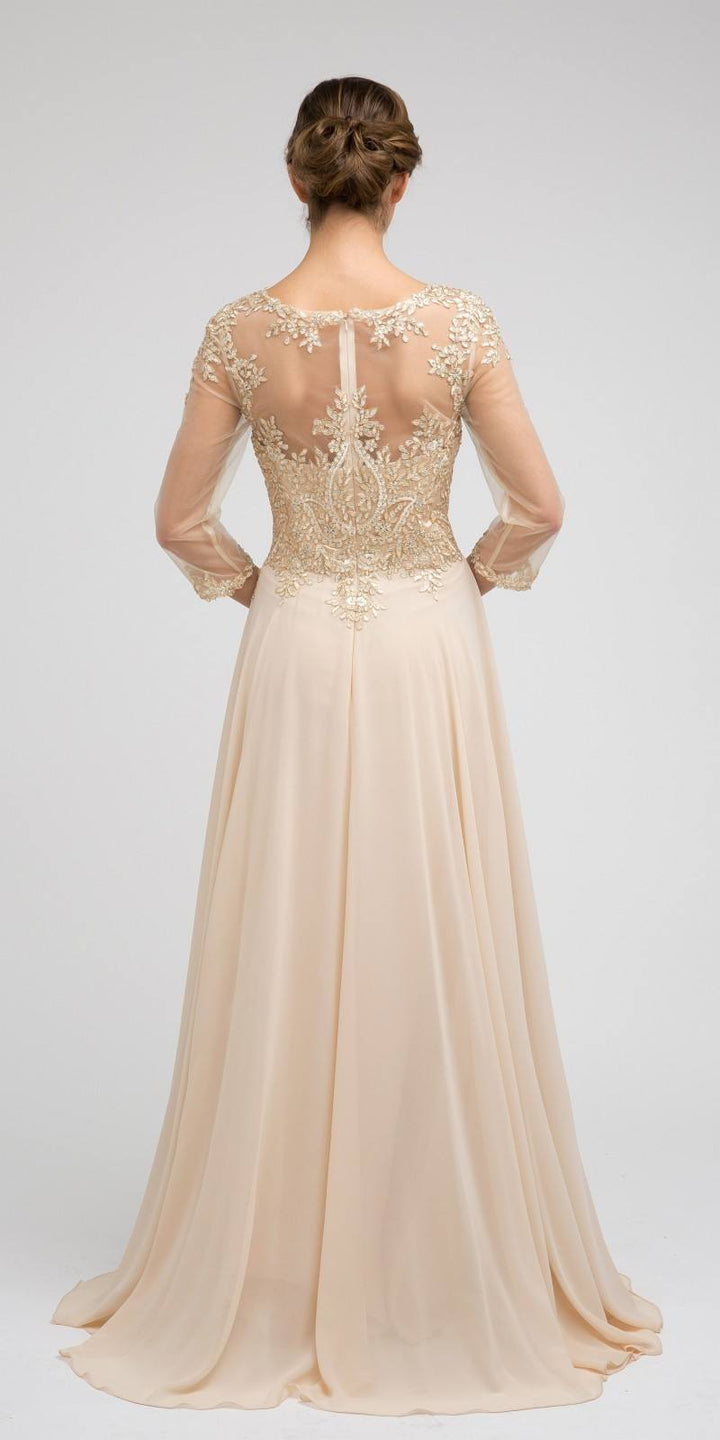 Juliet M12 Quarter Sleeved Embroidered Long A-Line Chiffon Dress