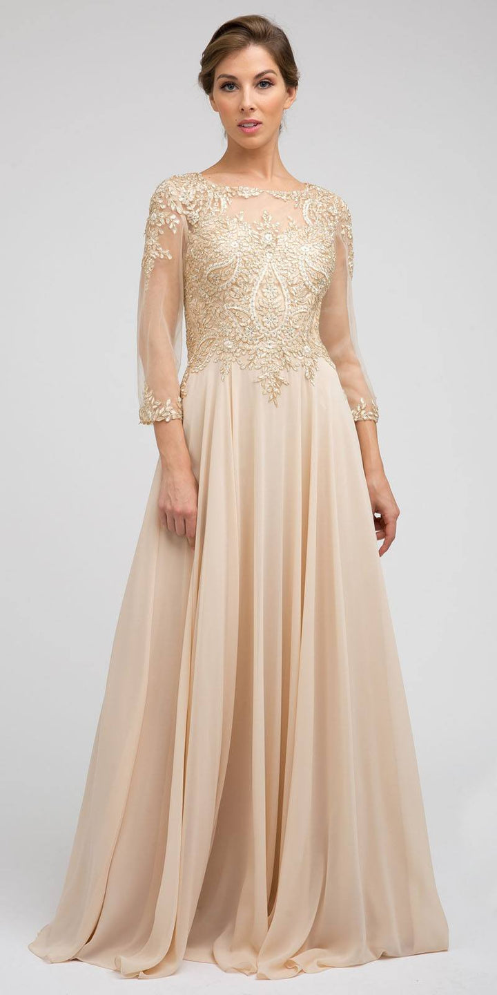 Juliet M12 Quarter Sleeved Embroidered Long A-Line Chiffon Dress