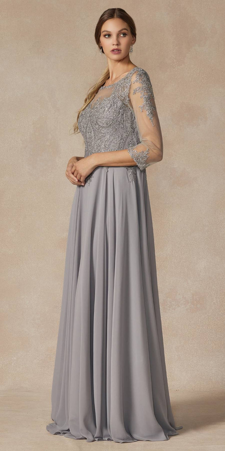 Juliet M12 Quarter Sleeved Embroidered Long A-Line Chiffon Dress