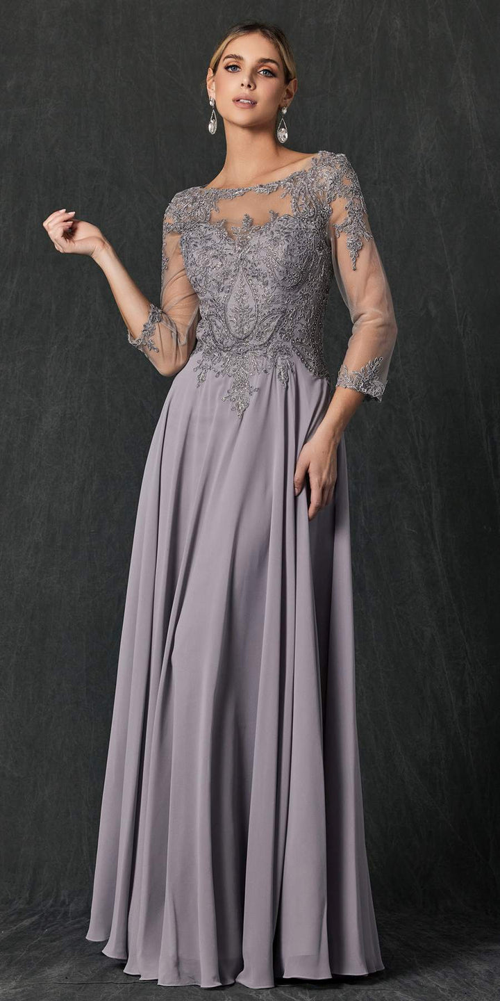 Juliet M12 Quarter Sleeved Embroidered Long A-Line Chiffon Dress