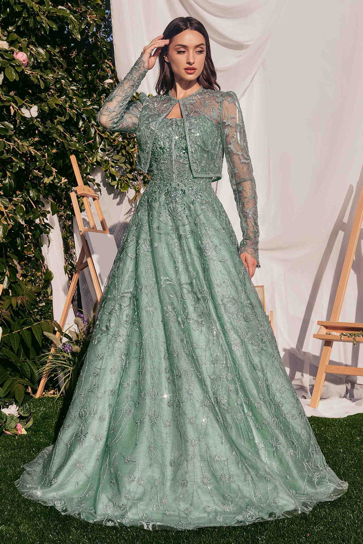 Andrea & Leo MA104 Strapless Embroidered Ball Gown With Removable Jacket