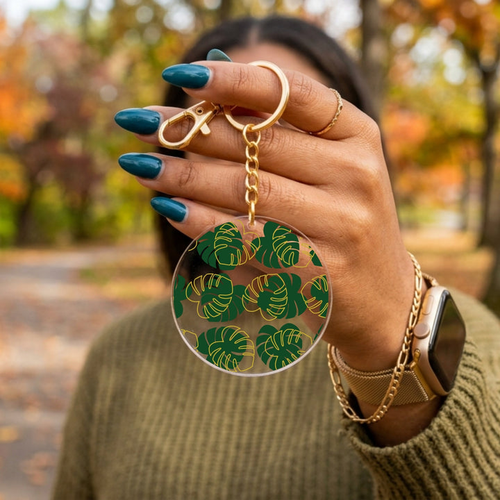 Monstera Leaf Acrylic Keychain with Charm