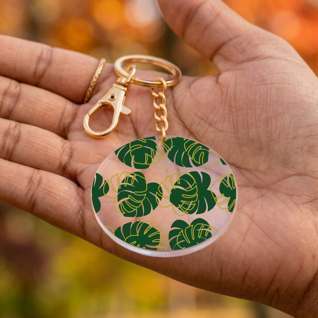 Monstera Leaf Acrylic Keychain with Charm