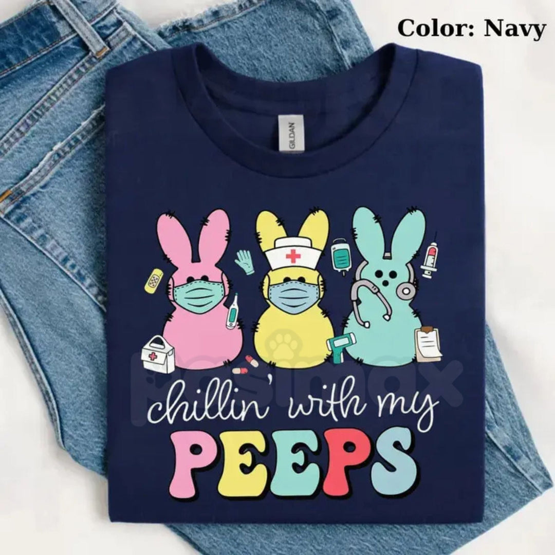 Nurse Easter Sweatshirt | Chillin' With My Peeps Nursing Crewneck | Funny Healthcare Easter Jumper | Registered Nurse Bunny Pullover | LPN NP Easter Graphic Top | Pediatric Nurse Holiday Shirt