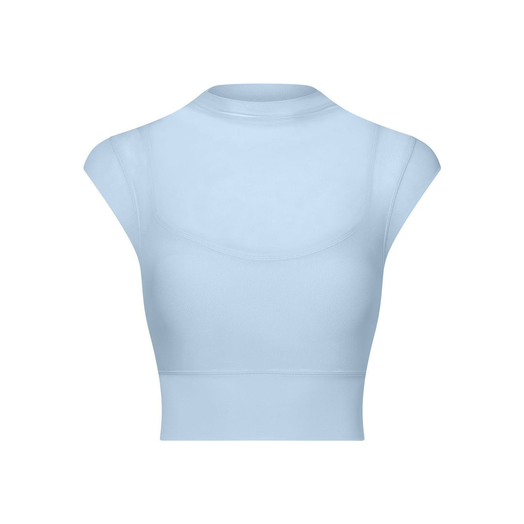 Sexy Mesh Yoga Clothes Flounced Sleeve Running Quick Drying Sports Bra with Chest Pad One Piece Cup Workout Clothes Top