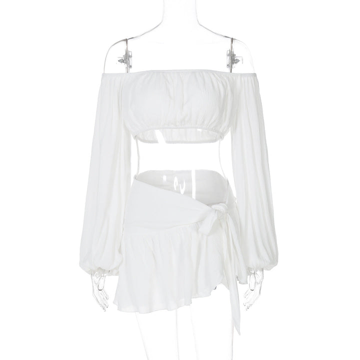 Beach Tube Top with Sleeves Cropped Top Sexy Ultra Short Lace Skirt Two Piece Sets