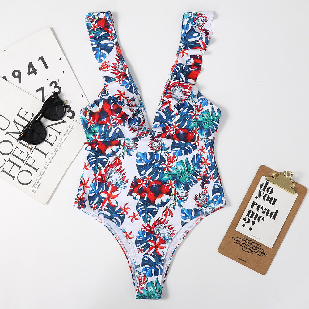 Lotus Leaf Flying Edge Women Triangle Swimsuit Bikini Swimsuit