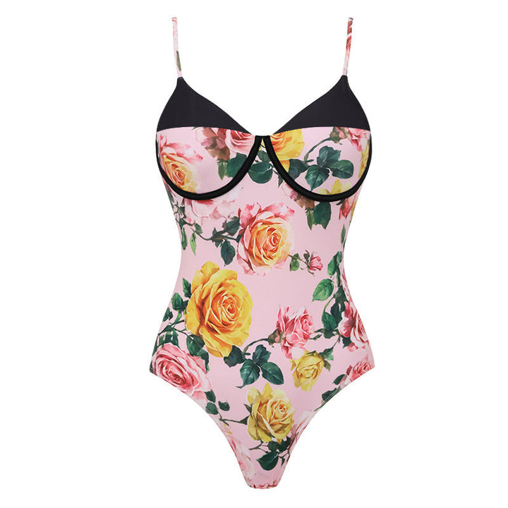 Swimsuit Pink Floral Sweet Seaside Vacation Swimsuit Women