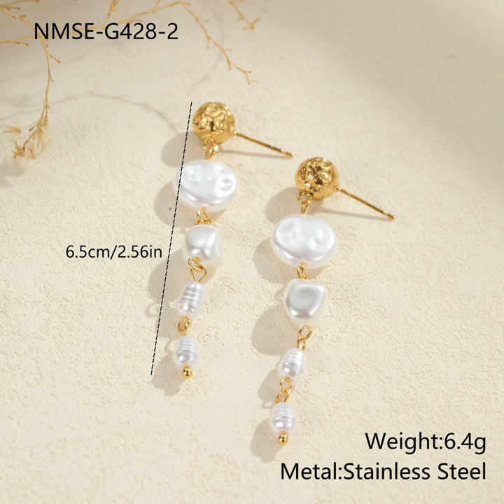 Retro Design Imitation Baroque Pearl Earrings Stainless Steel Earrings Plated 18K Gold Light Luxury Ear Rings