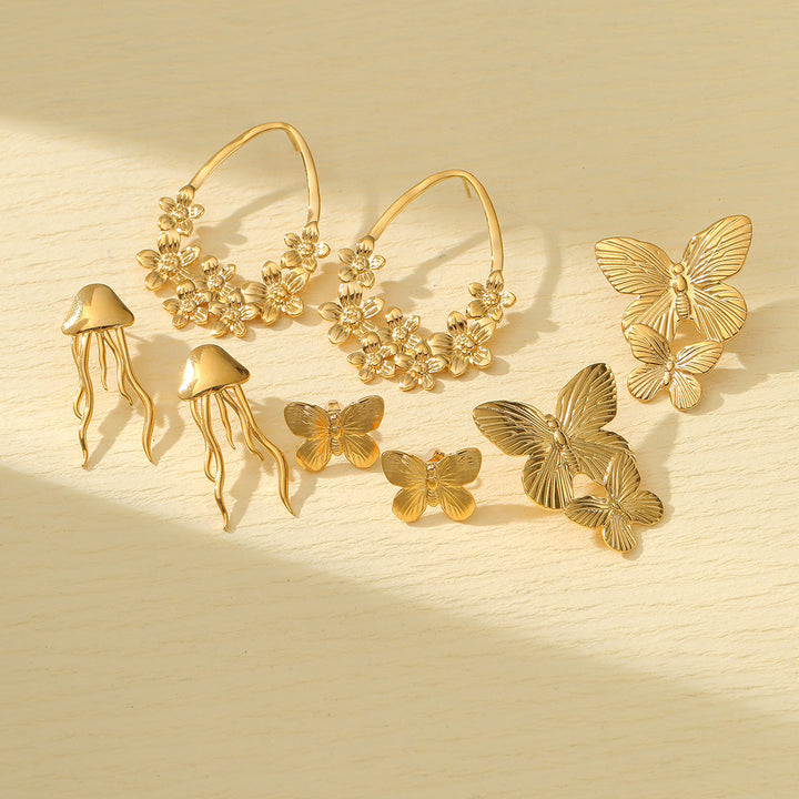 Summer Butterfly Titanium Steel Earrings for Women Arrival Light Luxury All Match Non Fading Floral Earrings for Women