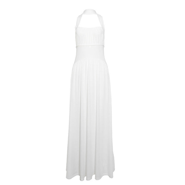 Halter Mesh Stitching Sexy Fashionable All Match High Waist Large Dress Maxi Dress