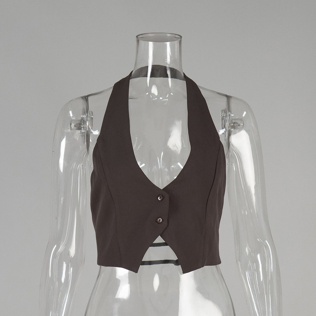 Short Halterneck Vest Spring Summer Sexy Sexy Backless Underwaist Women
