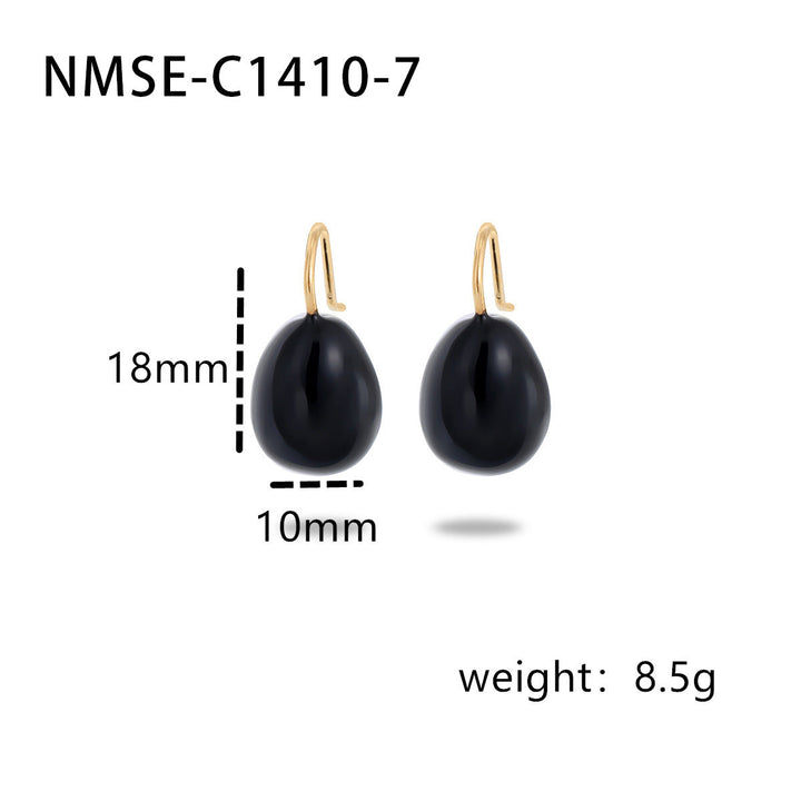 Summer Colorful Oil Necklace Titanium Steel Earrings Simple Design Light Luxury High Grade Sense Summer Water Drop Eardrops Non Fading