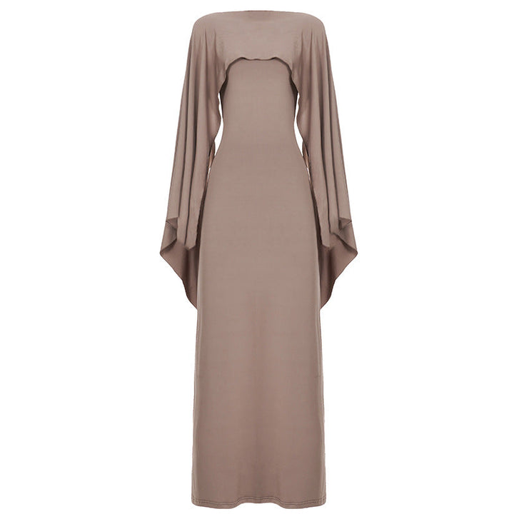 Sexy Adult Lady like Woman Elegant Batwing Sleeve Shawl Strap Backless Cami Dress Two Piece Set for Women