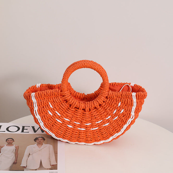 Fresh Candy Colored Watermelon Portable Straw Weaved Bag Cute Fruit Woven Bag Seaside Vacation Beach Bag