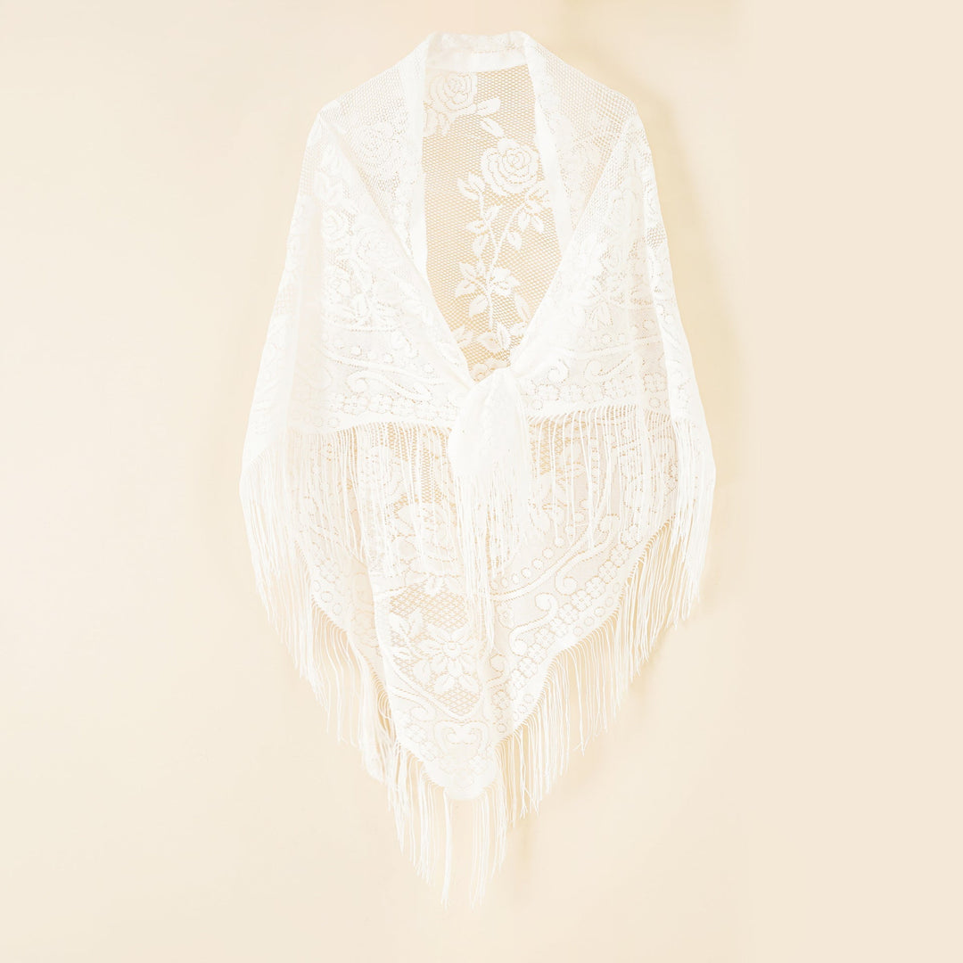Nylon Hollow Out Cutout Breathable Tassel Triangle Shawl Women Scarf