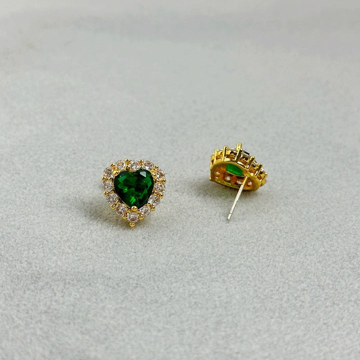 Girly Sweet Zircon Peach Heart Stud Earring Shiny Exquisite Affordable Luxury Women 925 Silver Needle