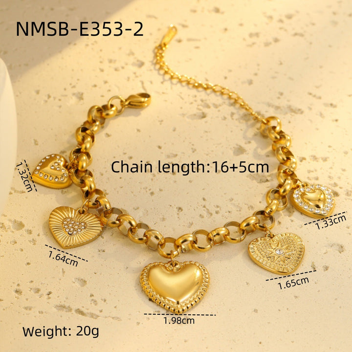 Light Luxury Heart Shaped Embellished Necklace Bracelet Niche Design Inlaid Heart Temperamental Necklace Set