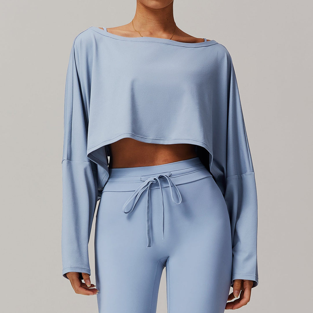 Sollinarry Fitness Sports Long-Sleeved Top Women off Shoulder Batwing Sleeve Outer Wear Casual Long Sleeves Yoga Clothes Blouse