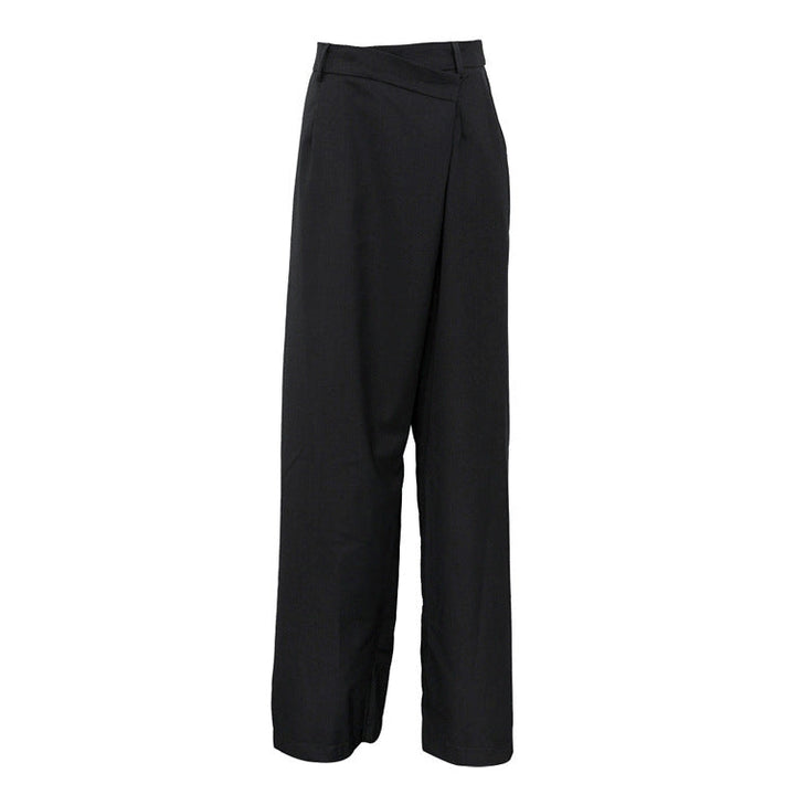 Retro Minority Irregular Asymmetric High Waist Wide Leg Pants Loose Office Trousers