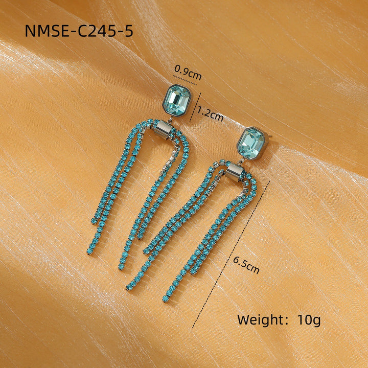 Tassel Pearl Titanium Steel Earrings Women Light Luxury High Grade Diamond Embedded Non Fading Stainless Steel Eardrop