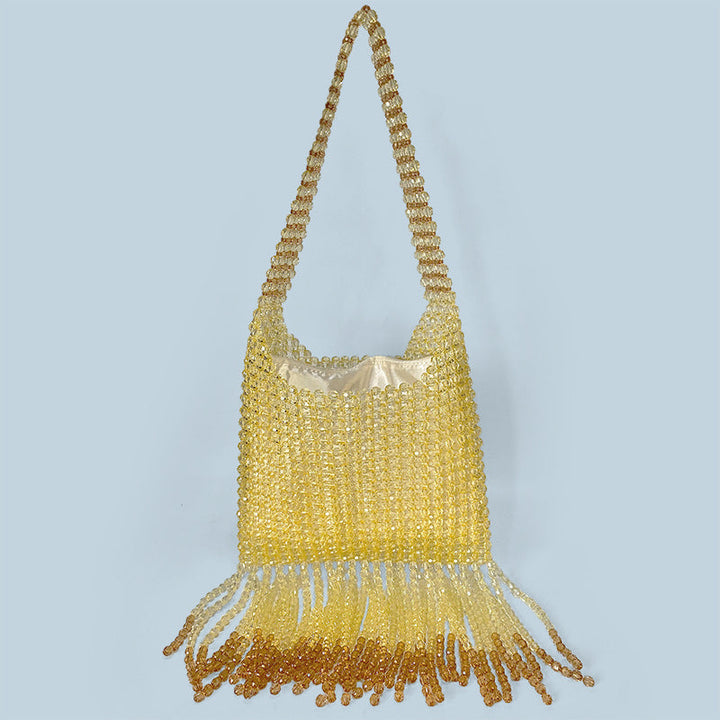 Western Pull Metal High Quality Bag Special Interest Design Tassel Handmade Beaded Dark Cool Underarm Bag