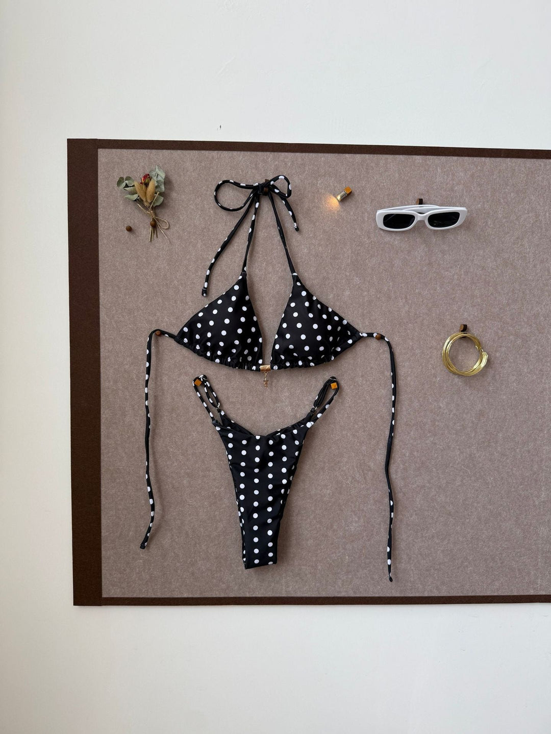 Sexy Strap Splicing Color Polka Dot Girl Vacation Bikini Split Swimsuit