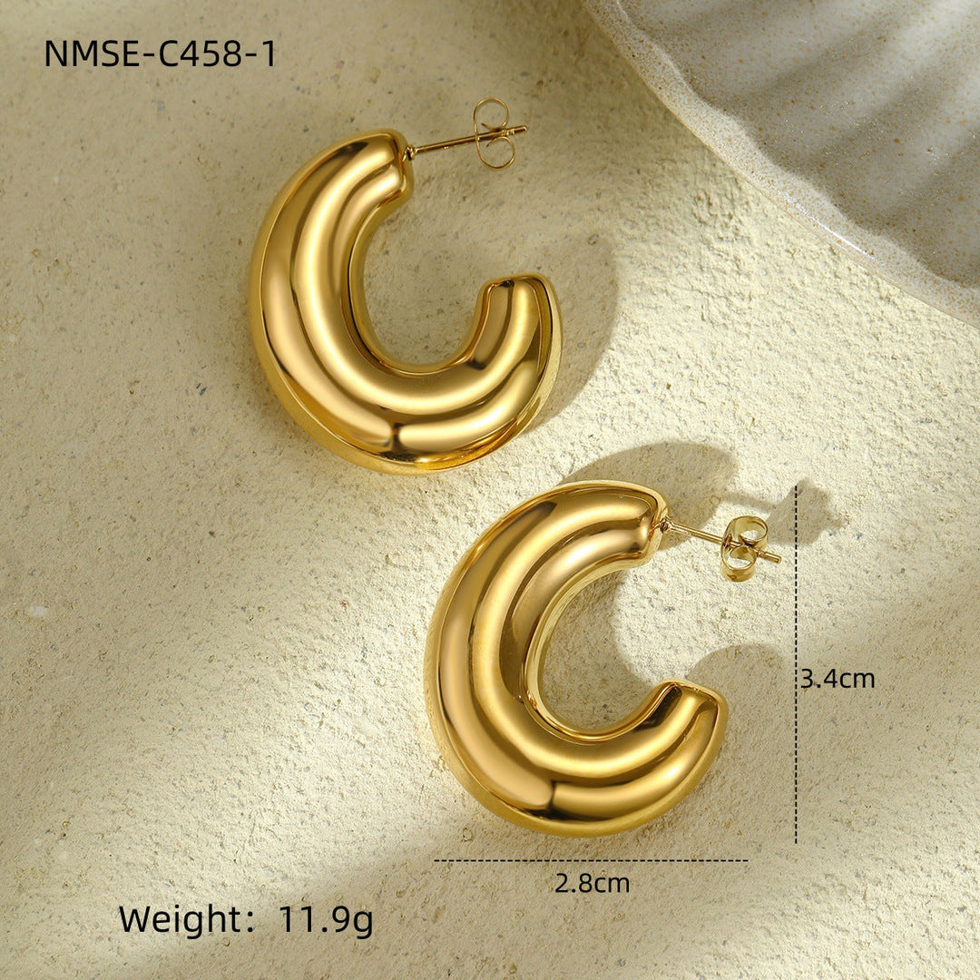 Niche Personality Exaggerated Stainless Steel Earrings Real Gold Geometric Abstract Triangle Shaped Titanium Steel Ear Studs Women