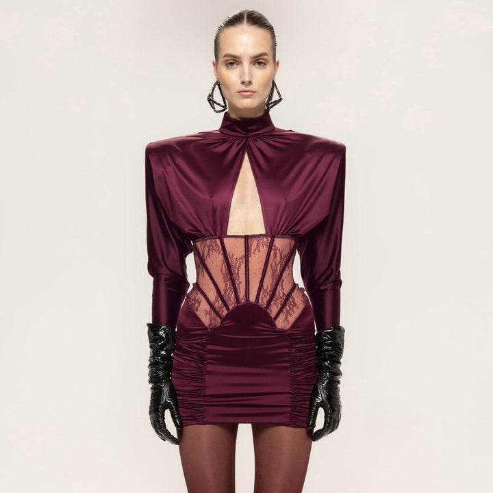 Autumn Winter Sexy Tight Elastic Satin Hip Elegant Dress