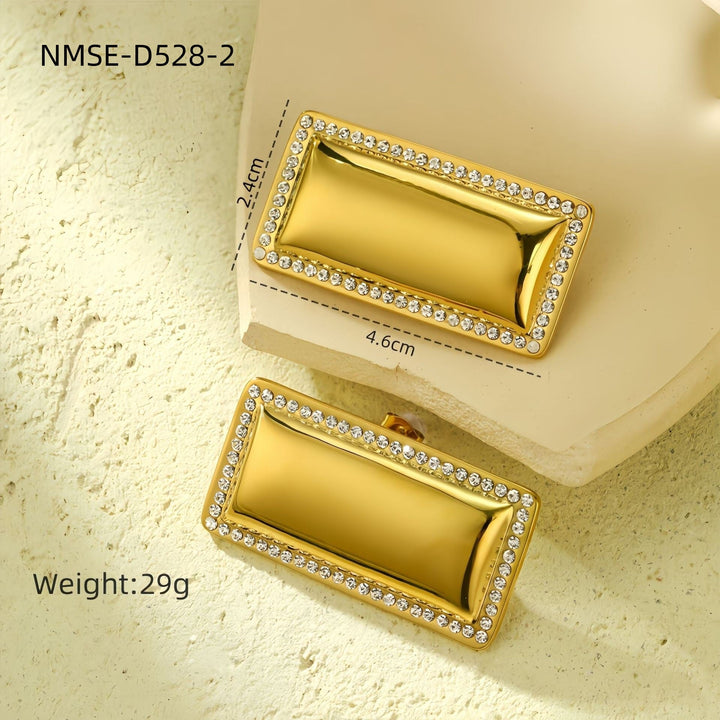 Stainless Steel Inlaid White Diamond Glossy Rectangular Titanium Steel No Fading Earrings