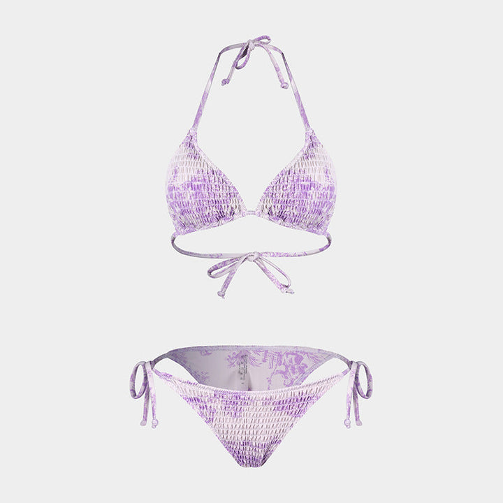 Printed Bikini Three Piece Gauze Skirt Split Sexy Vacation Bikini Swimsuit