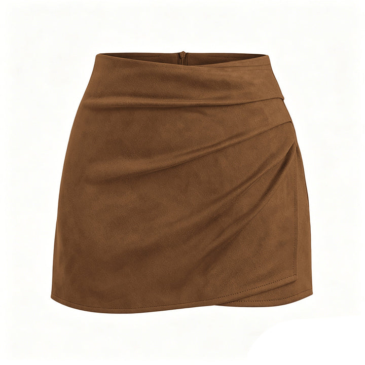 Autumn Winter Women Clothing Heap Pleated Suede Pantskirt High Waist Zipper Casual Short Pantskirt Women