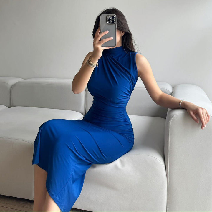 Summer Solid Color Split High Waist Slim Sexy Sleeveless Long Women Clothing Dress