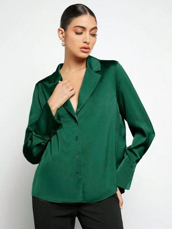 Satin Faux Silk Shirt Spring Summer Women Clothing Minimalist Long Sleeve Shirt Top