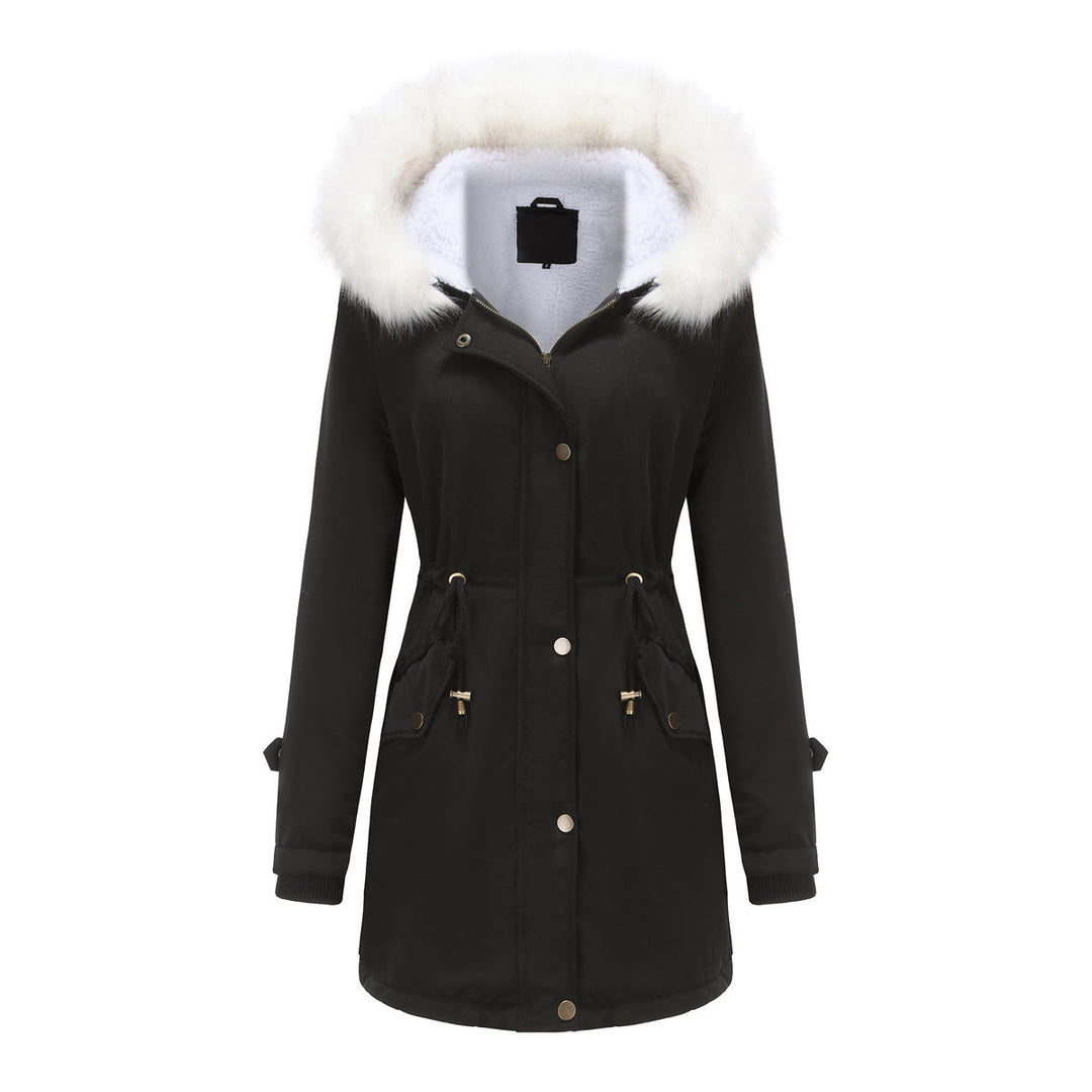 Autumn Winter Detachable Fur Collar Women Overcome Long Sleeve Hooded Cotton Padded Coat Fleece Coat Cotton Padded Coat Women