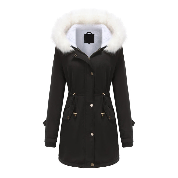 Autumn Winter Detachable Fur Collar Women Overcome Long Sleeve Hooded Cotton Padded Coat Fleece Coat Cotton Padded Coat Women