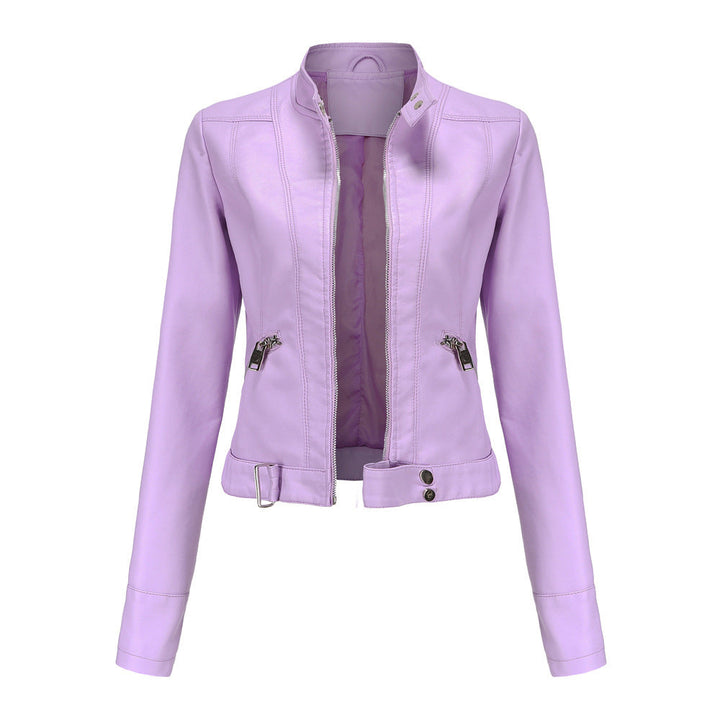 New Leather Coat Women Short Jacket Spring Autumn Stand Collar Lady Leather Jacket Women Clothing Thin Leather Coat