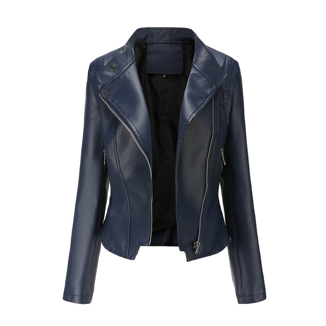Faux Leather Collared Women Slim-Fit Leather Coat Women Spring Autumn Thin Long Sleeve Coat Short Women Jacket Plus Size