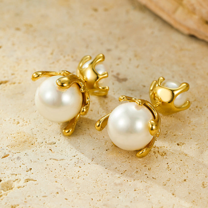 French All Matching Retro Titanium Steel One for Dual Wear Pearl Stud Earrings Personality Trend Light Luxury Earrings Women