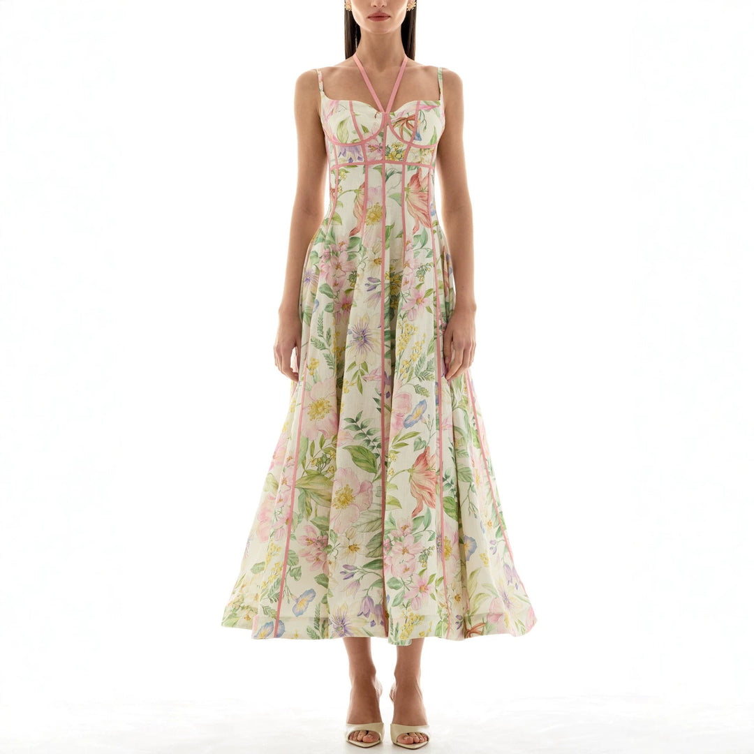Spring Summer Suspender Printed Large Swing Dress Holiday Casual Women Dress
