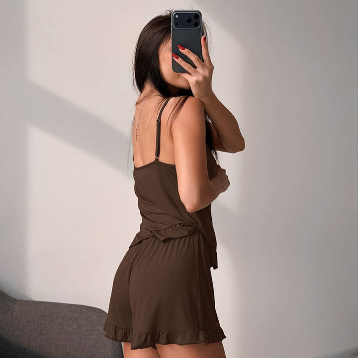 Knitted Modal Vest Top Wooden Ear Shorts Two Piece Soft Pajamas Home Wear