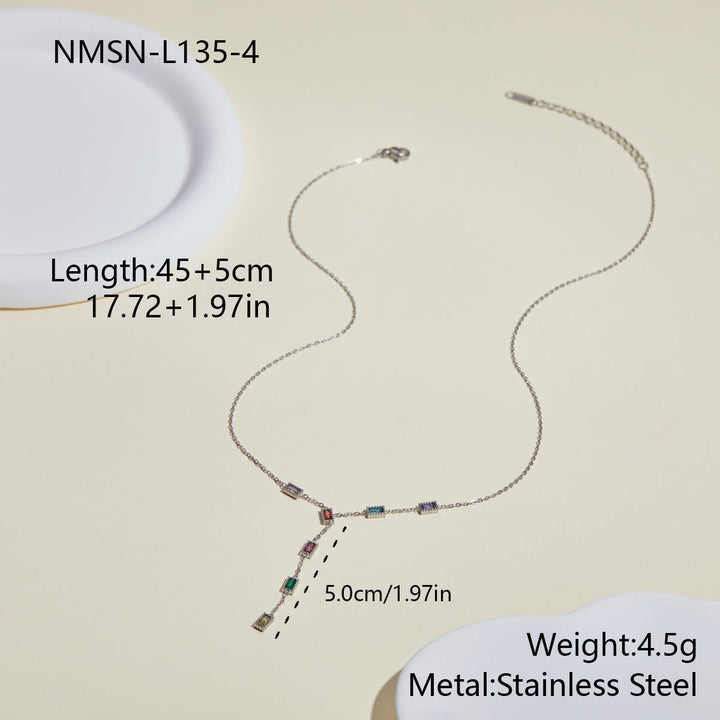 Floral Color Zircon Stainless Steel Necklace Y Word Chain High Sense Necklace