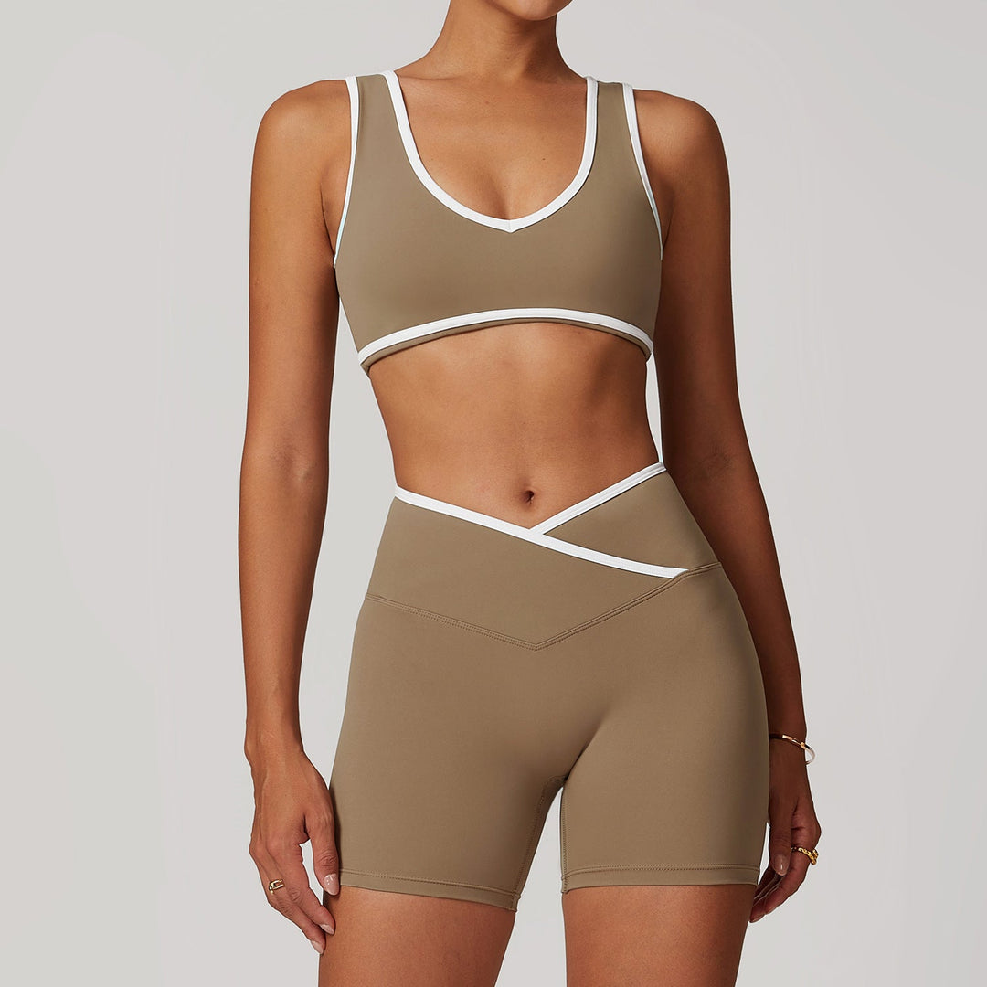 Sollinarry Contrast Color Wide Shoulder Strap Sports Underwear Shockproof Women One Piece Yoga Bra Outdoor Workout Clothes