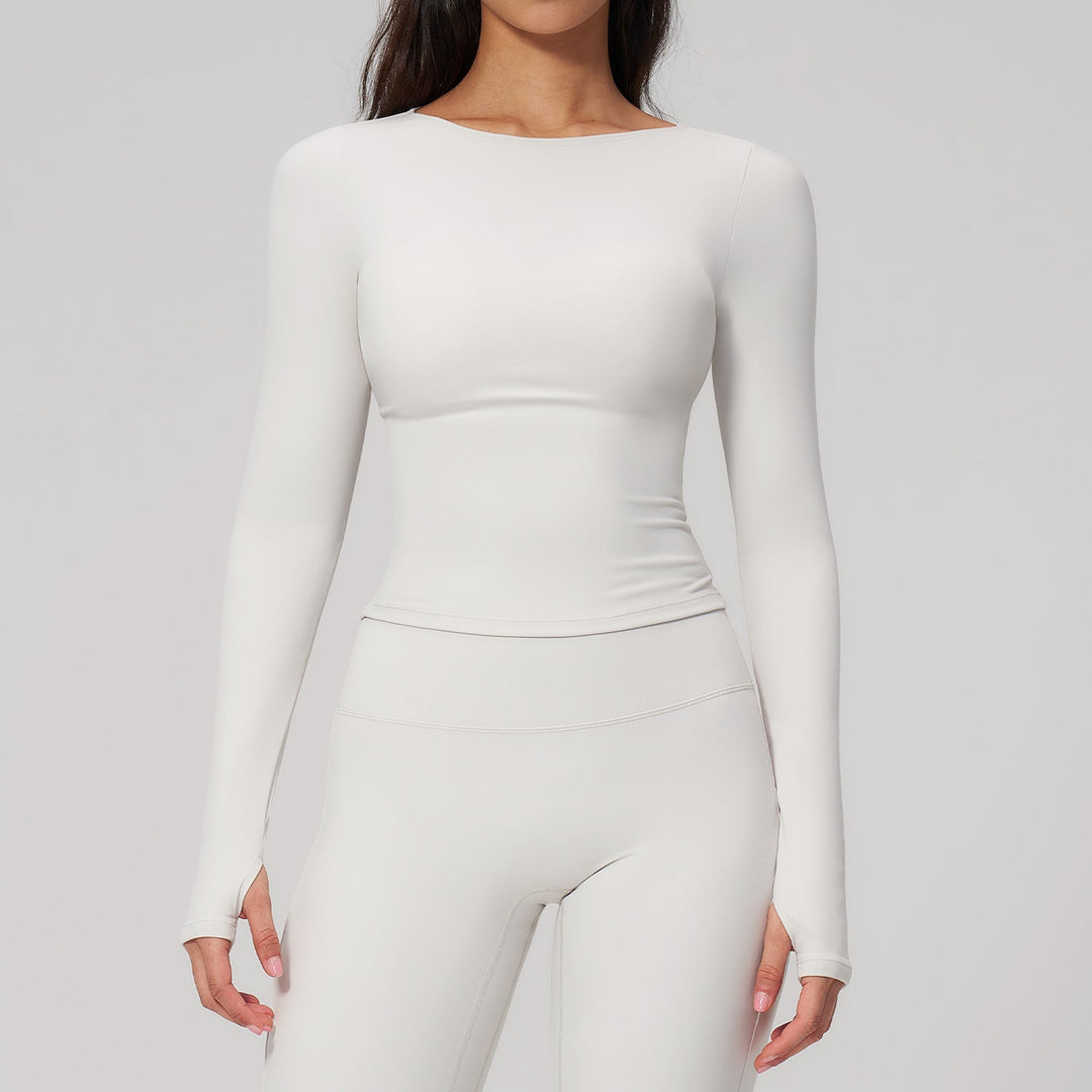 Summer Cream Brushed Yoga Clothes Long Sleeve Outdoor Sports Running Workout Long Sleeve Yoga Clothes Women